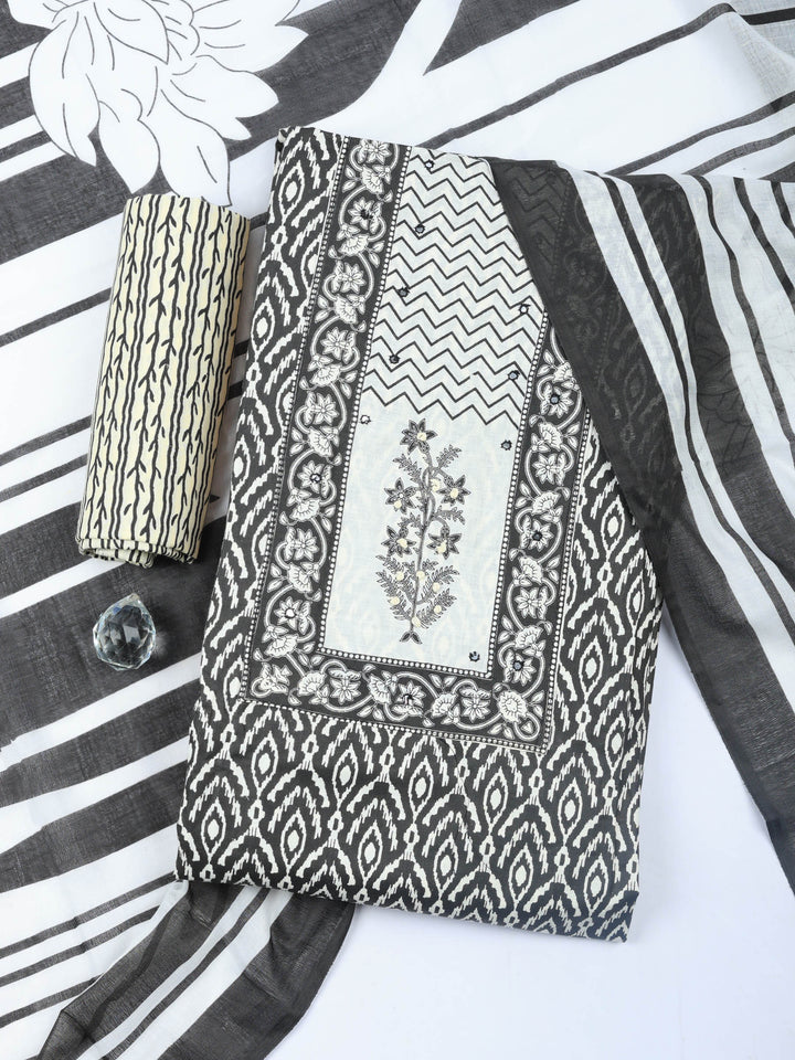 Black Printed Cotton Blend Unstitched Dress Material