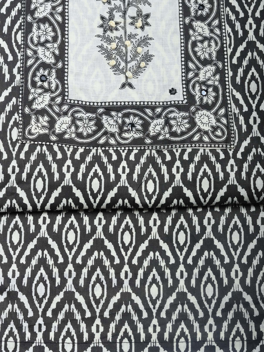 Black Printed Cotton Blend Unstitched Dress Material