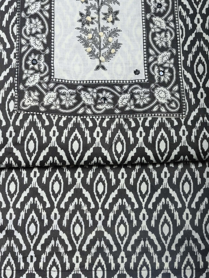 Black Printed Cotton Blend Unstitched Dress Material