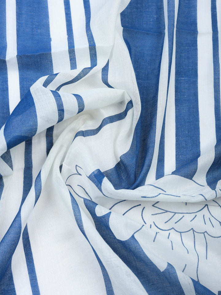 Blue Printed Cotton Blend Unstitched Dress Material