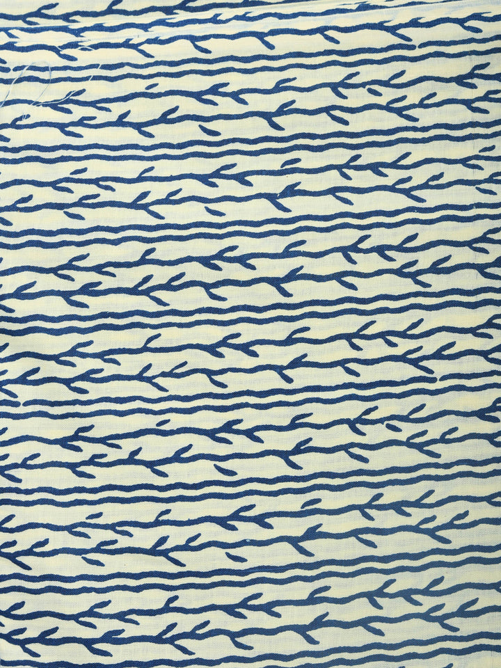 Blue Printed Cotton Blend Unstitched Dress Material