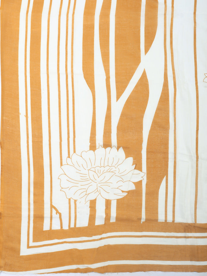 Brown Printed Cotton Blend Unstitched Dress Material