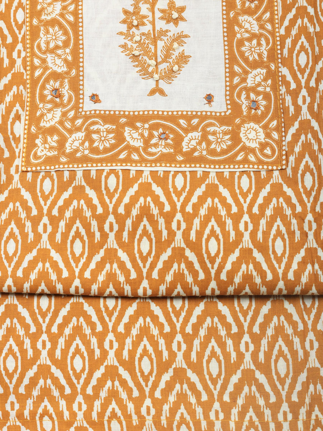 Brown Printed Cotton Blend Unstitched Dress Material