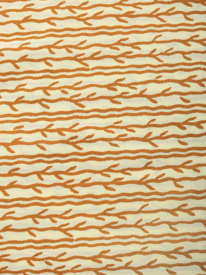 Brown Printed Cotton Blend Unstitched Dress Material