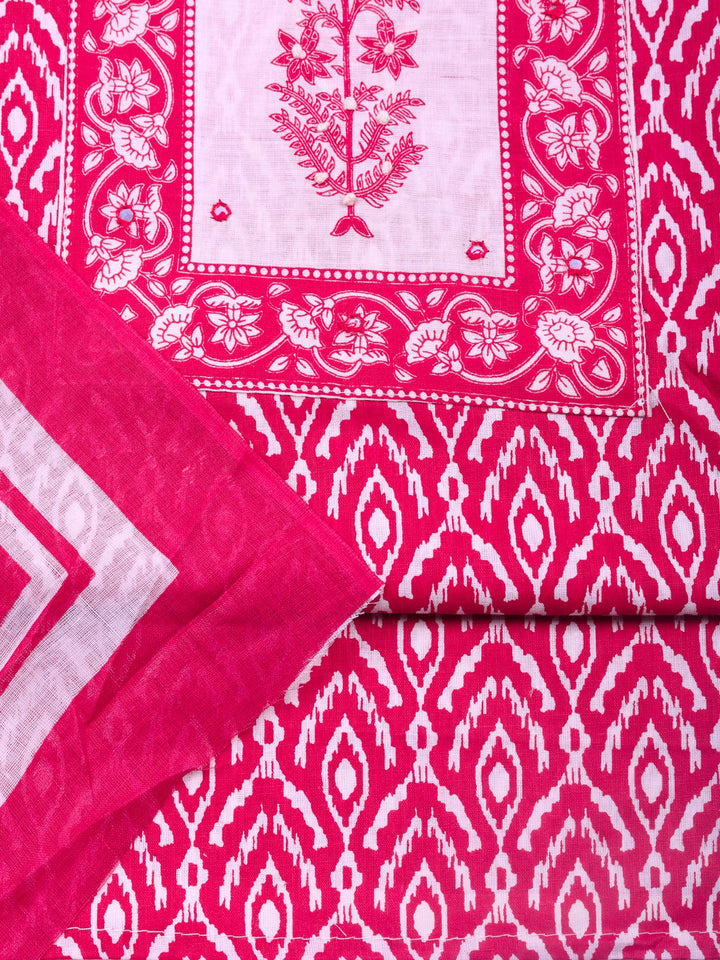 Pink Printed Cotton Blend Unstitched Dress Material