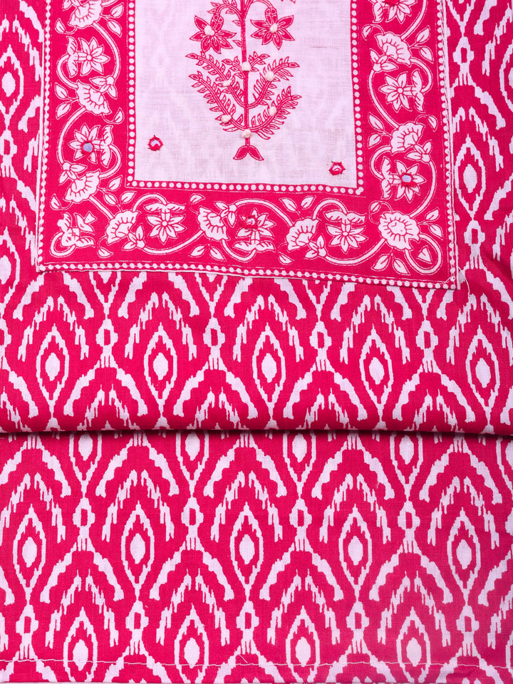 Pink Printed Cotton Blend Unstitched Dress Material