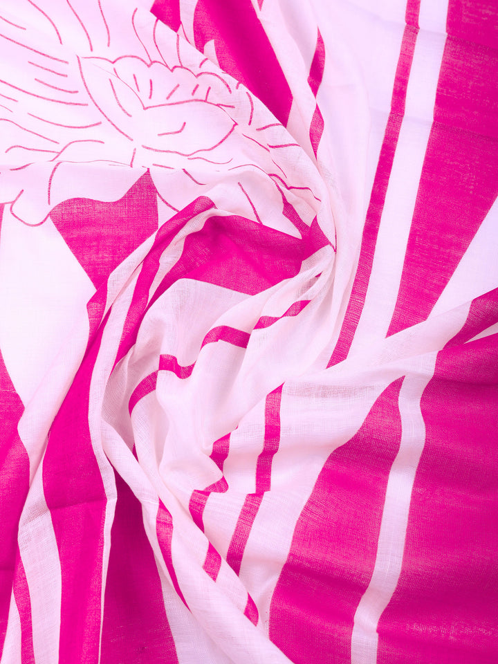 Pink Printed Cotton Blend Unstitched Dress Material