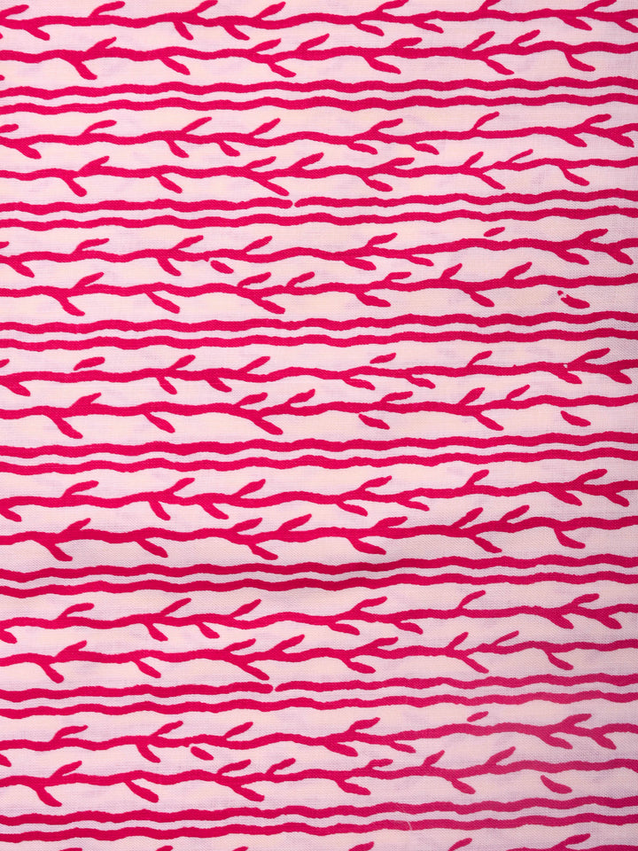 Pink Printed Cotton Blend Unstitched Dress Material