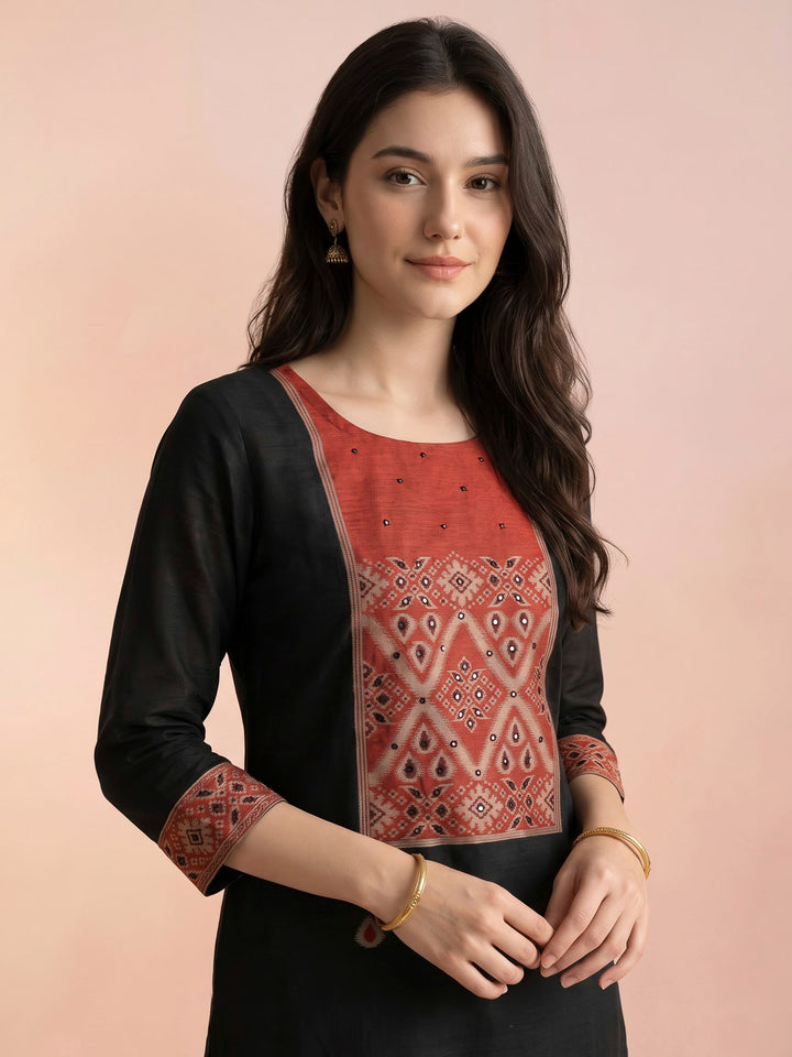Black Chanderi Woven Unstitched Dress Material