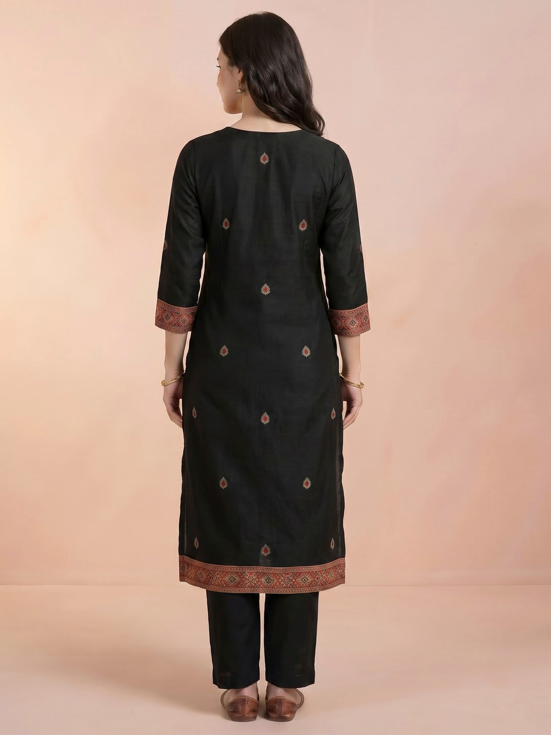 Black Chanderi Woven Unstitched Dress Material