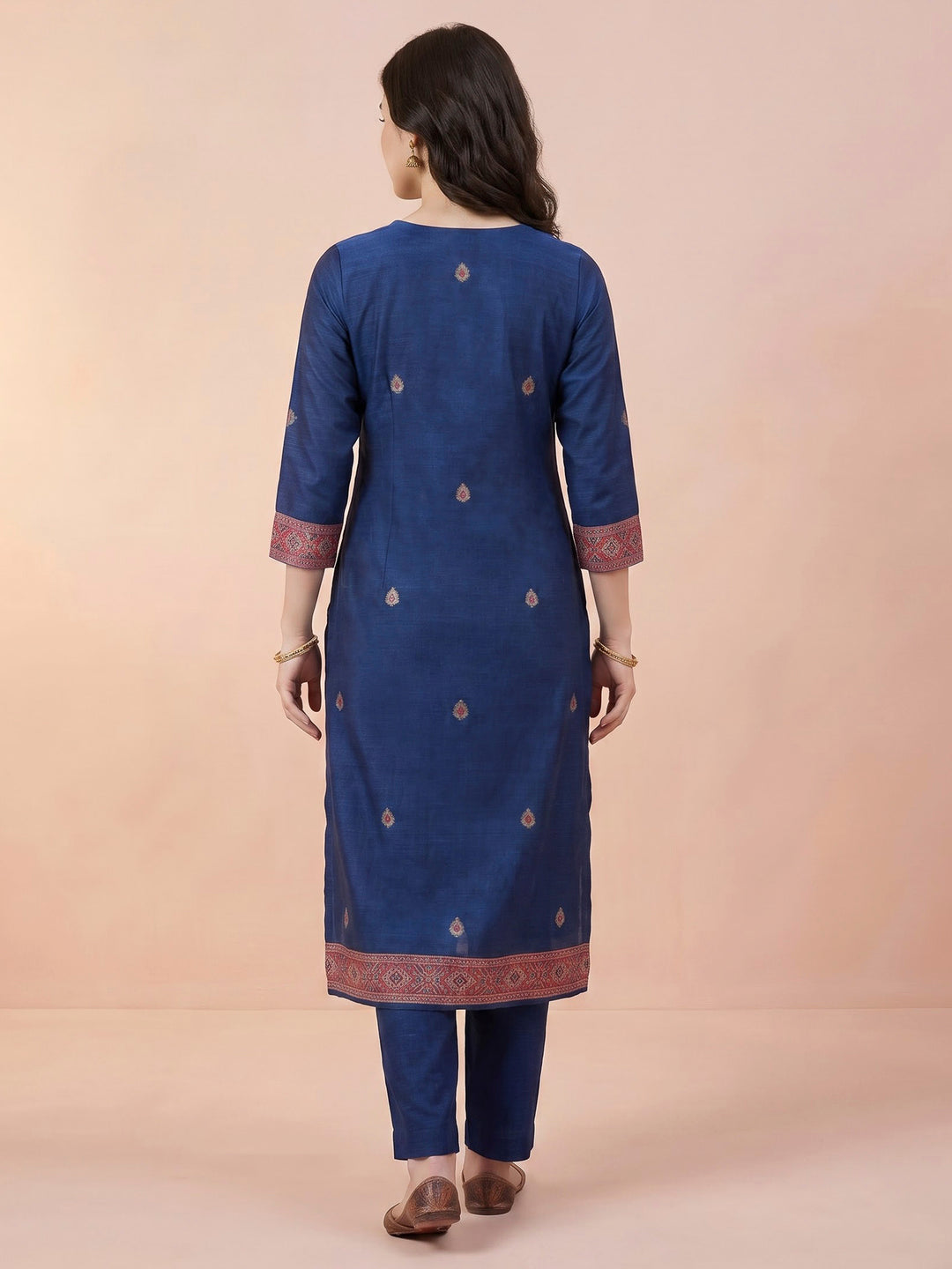 Blue Chanderi Woven Unstitched Dress Material