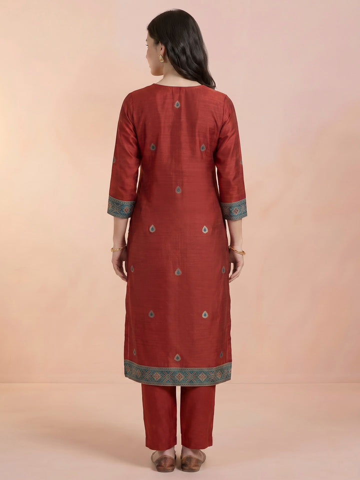 Red Chanderi Woven Unstitched Dress Material