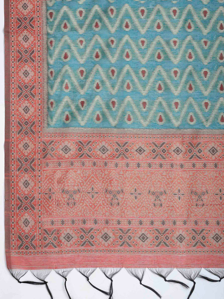 Red Chanderi Woven Unstitched Dress Material