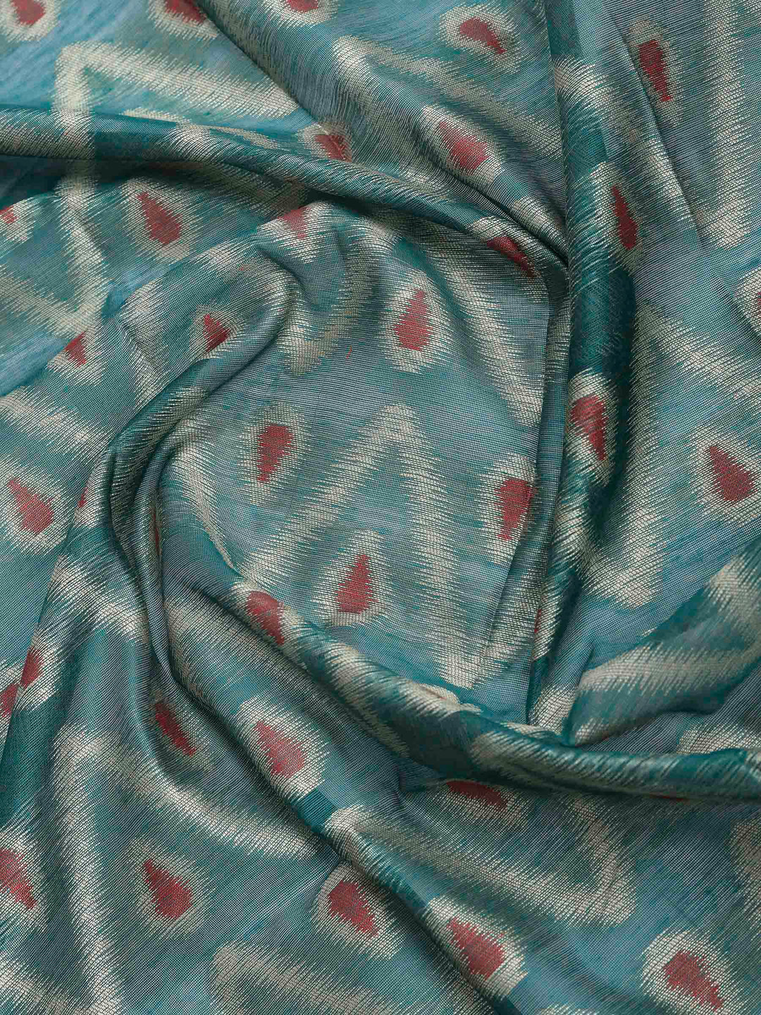 Red Chanderi Woven Unstitched Dress Material