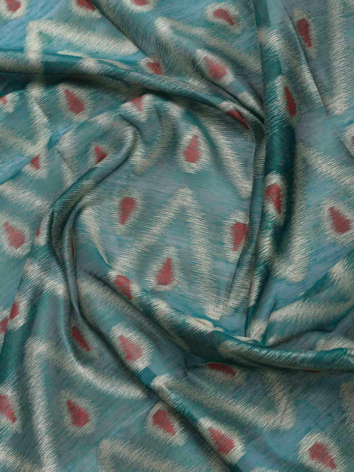 Red Chanderi Woven Unstitched Dress Material