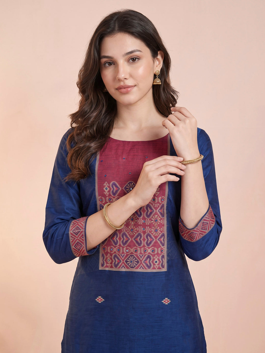 Blue Art Silk Woven Unstitched Dress Material