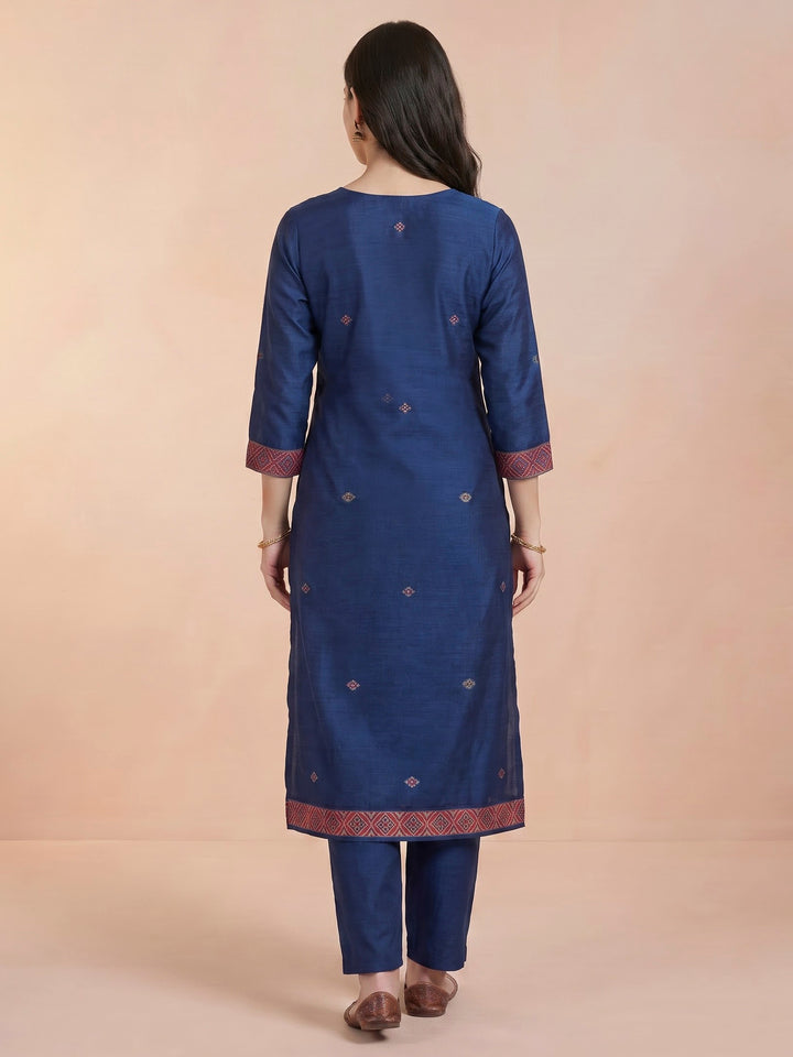Blue Art Silk Woven Unstitched Dress Material