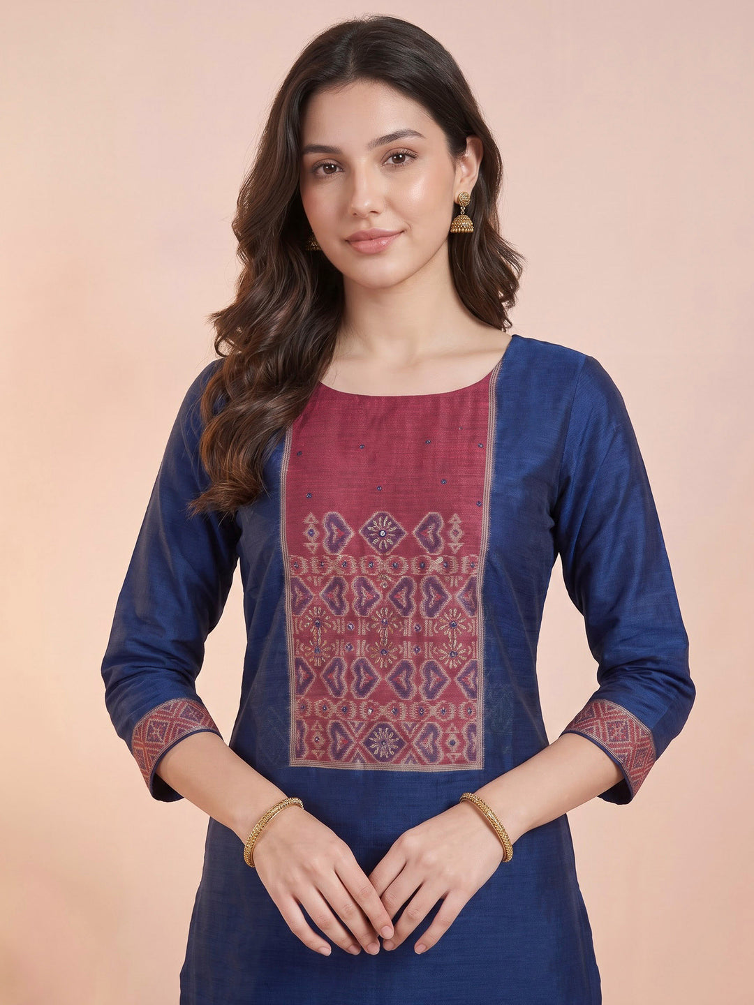 Blue Art Silk Woven Unstitched Dress Material