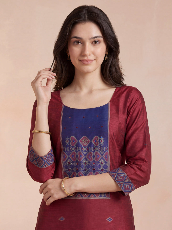 Magenta Art Silk Woven Unstitched Dress Material