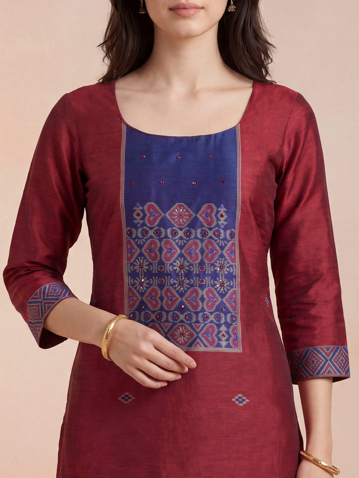 Magenta Art Silk Woven Unstitched Dress Material
