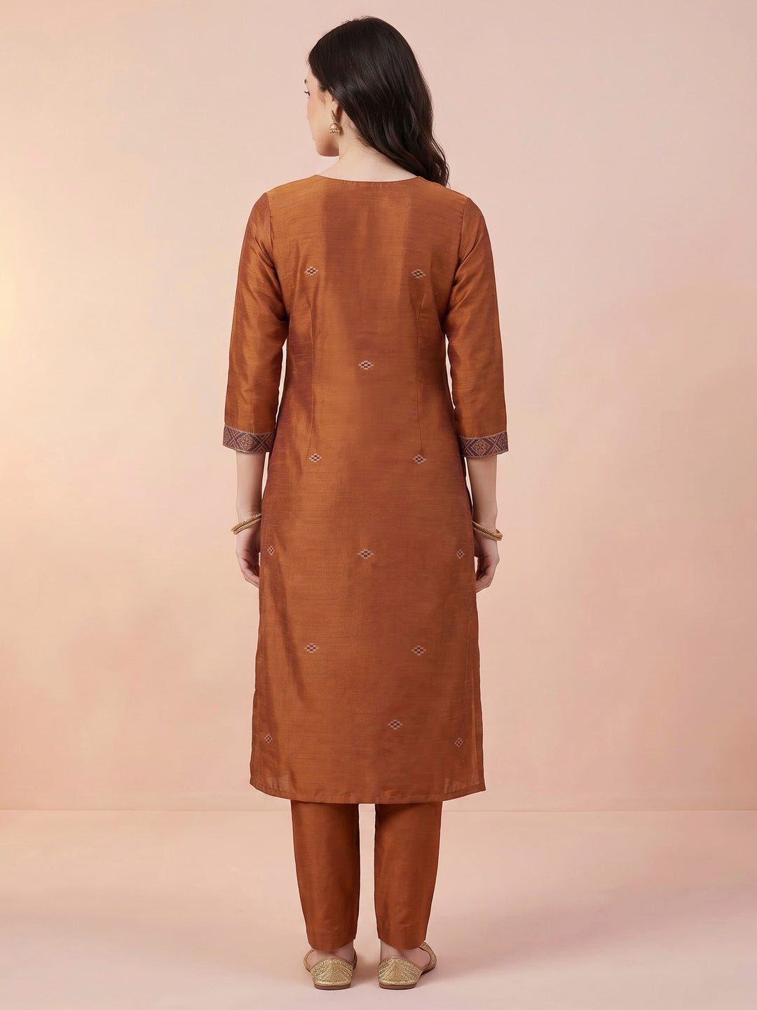 Rust Art Silk Woven Unstitched Dress Material
