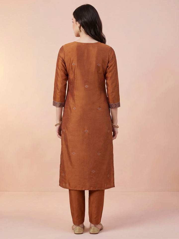 Rust Art Silk Woven Unstitched Dress Material
