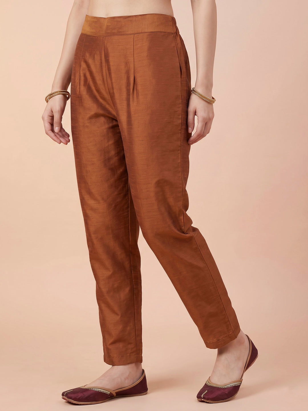 Rust Art Silk Woven Unstitched Dress Material