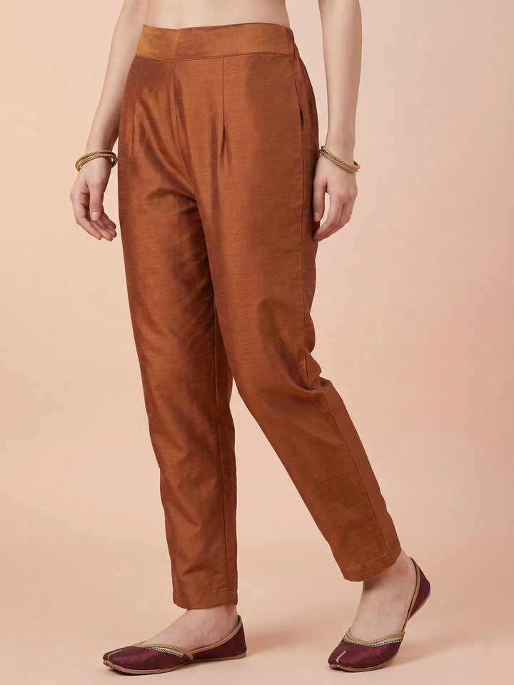Rust Art Silk Woven Unstitched Dress Material