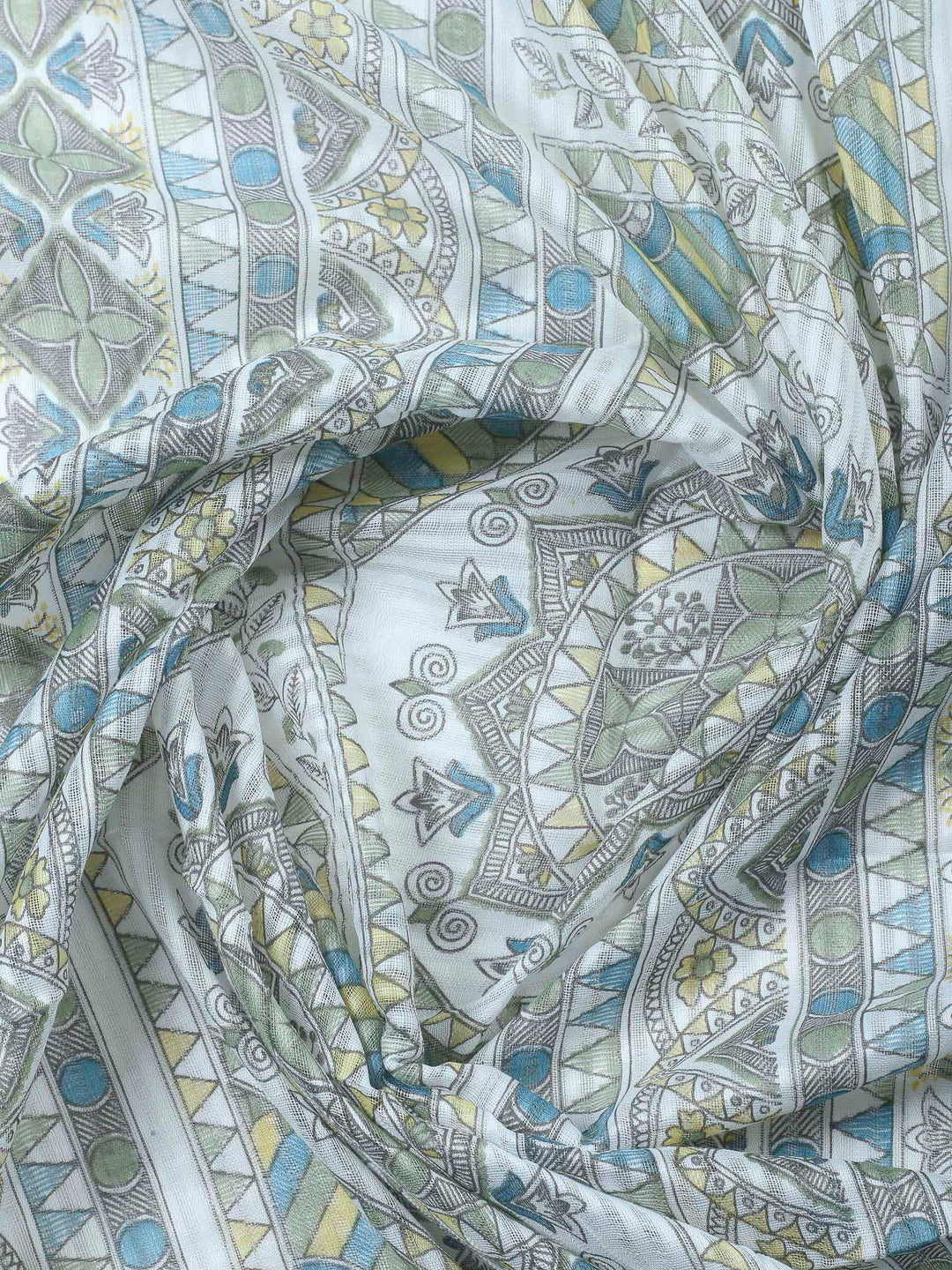 Blue Printed Cotton Blend Unstitched Suit &amp; Pant With Cotton Dupatta