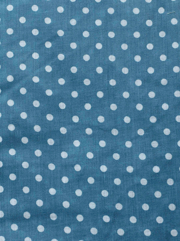 Blue Printed Cotton Blend Unstitched Suit &amp; Pant With Cotton Dupatta
