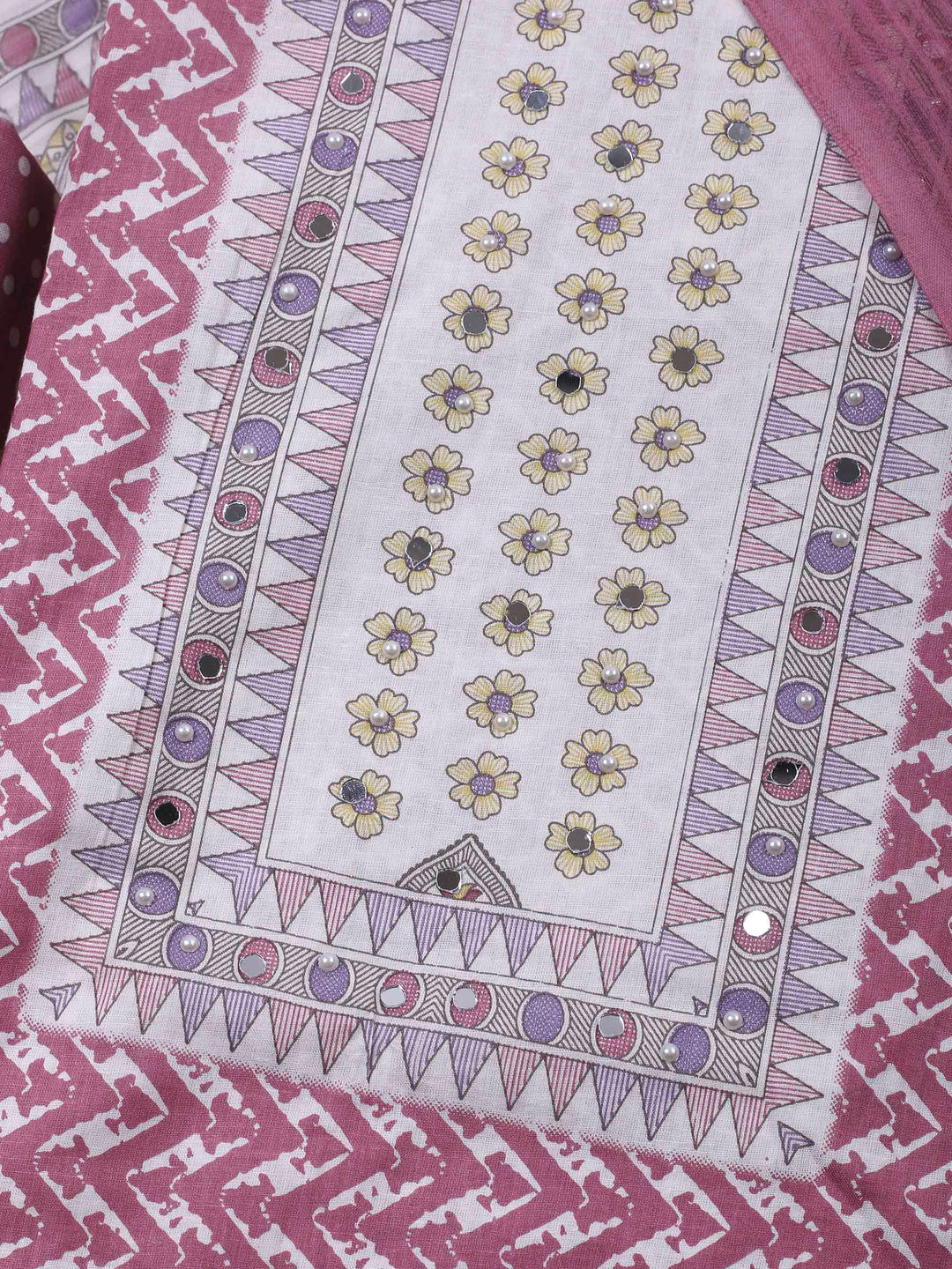 Onion Pink Printed Cotton Blend Unstitched Dress Material