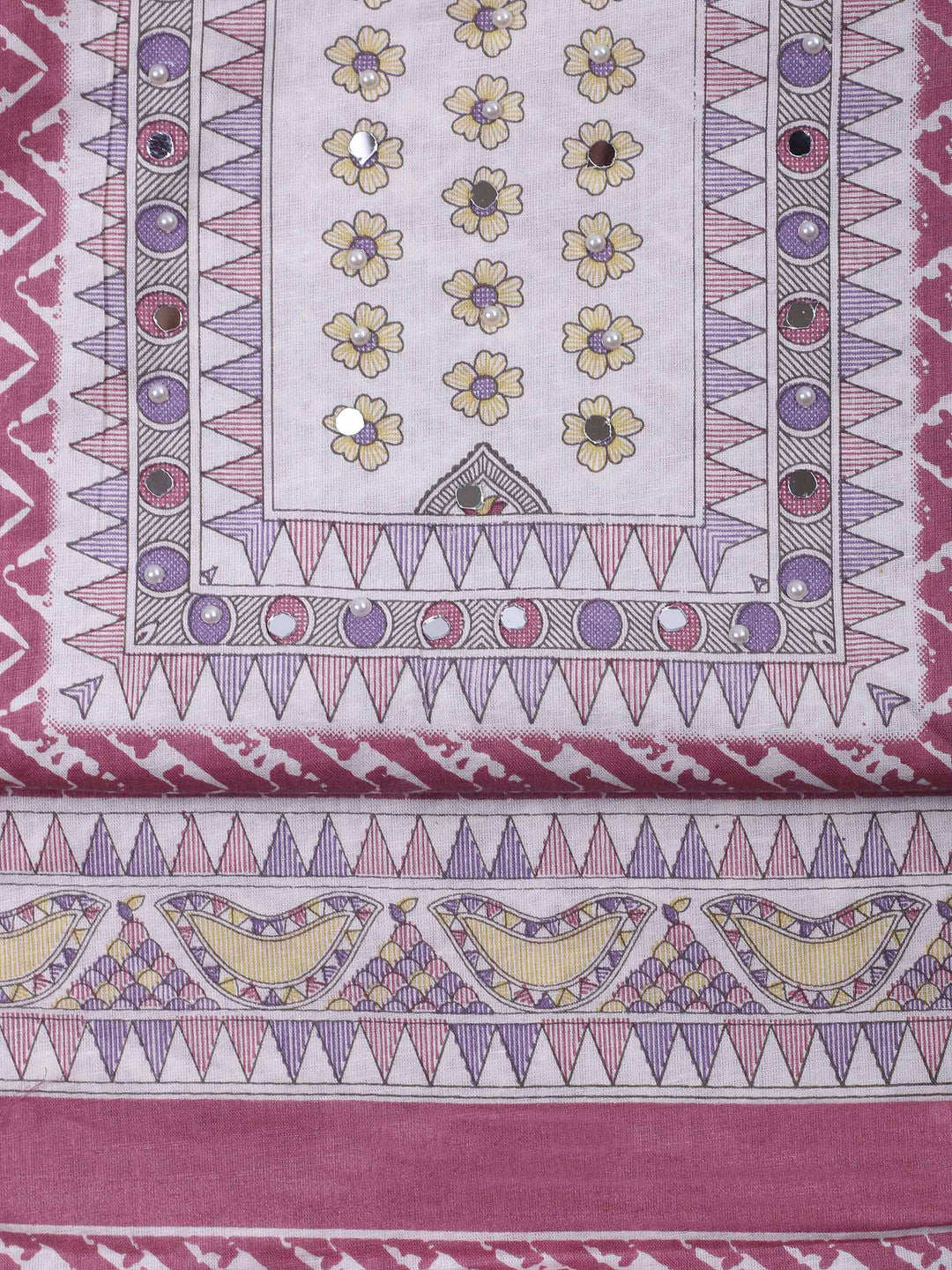 Onion Pink Printed Cotton Blend Unstitched Dress Material