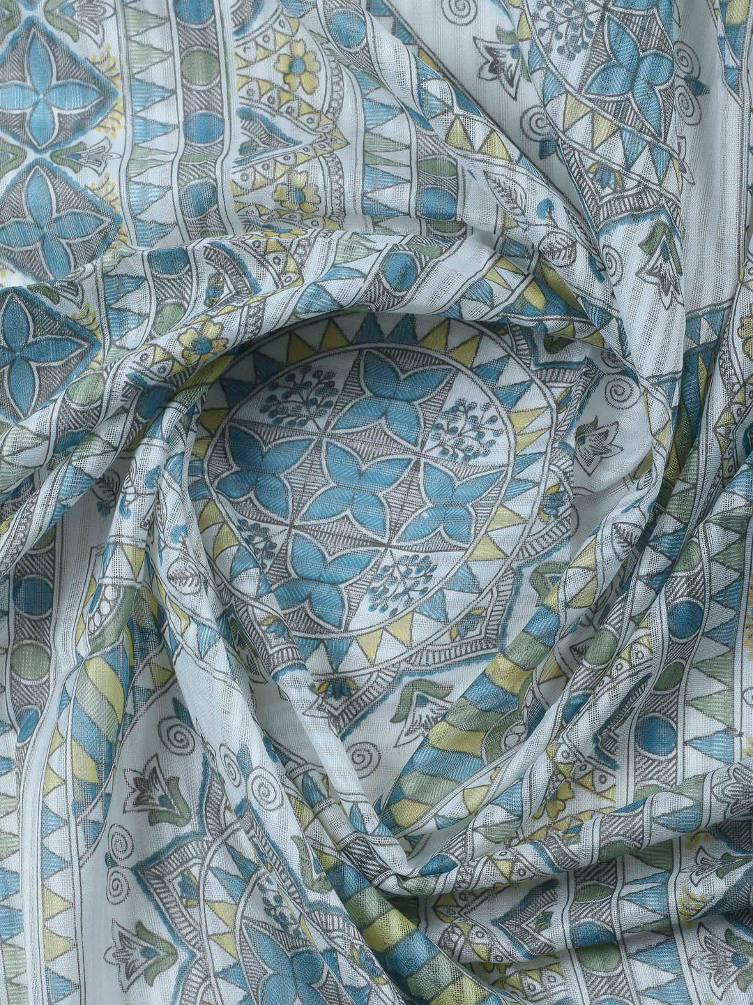 Pista Green Printed Cotton Blend Unstitched Suit &amp; Pant With Cotton Dupatta