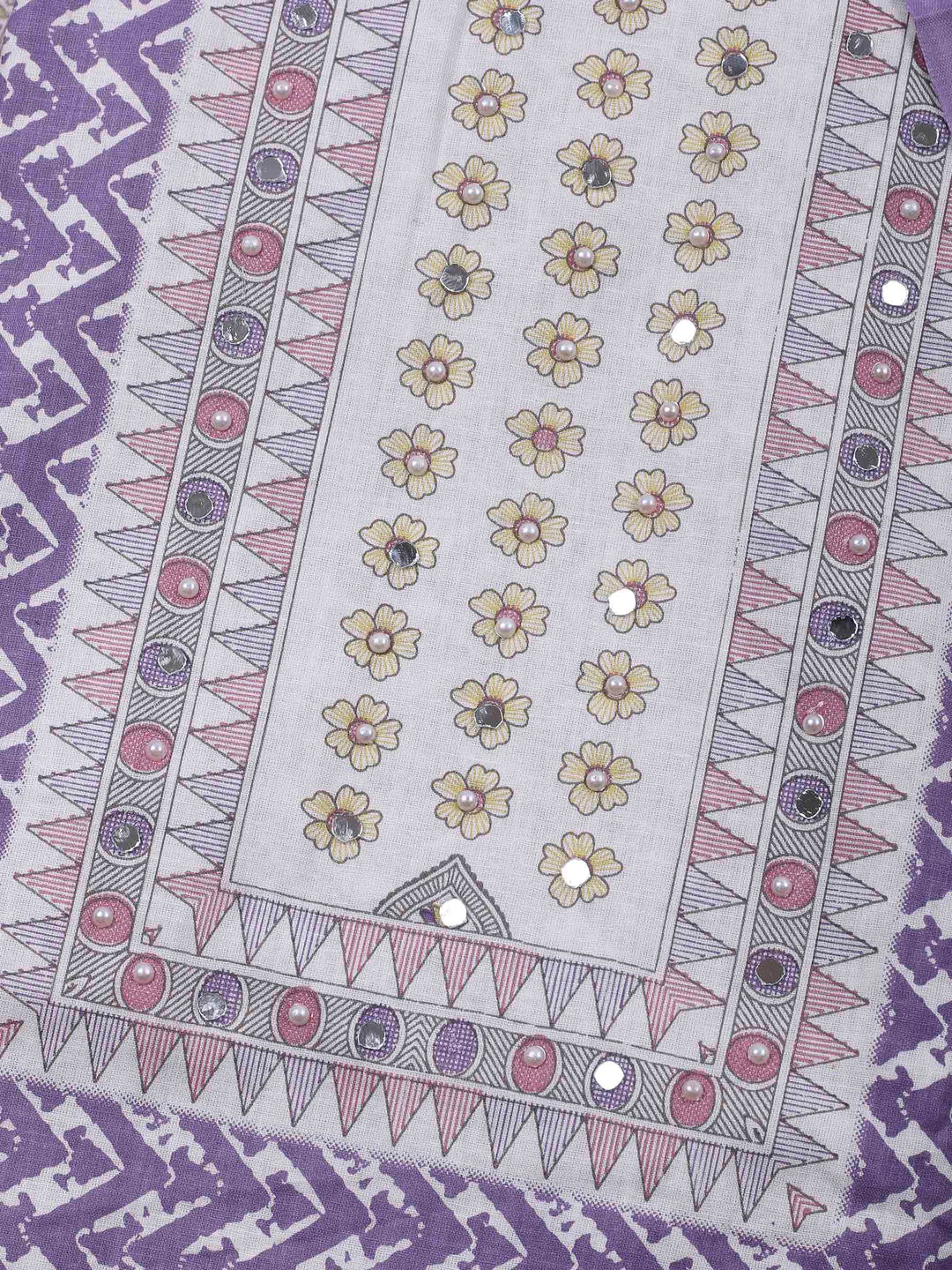 Purple Printed Cotton Blend Unstitched Dress Material