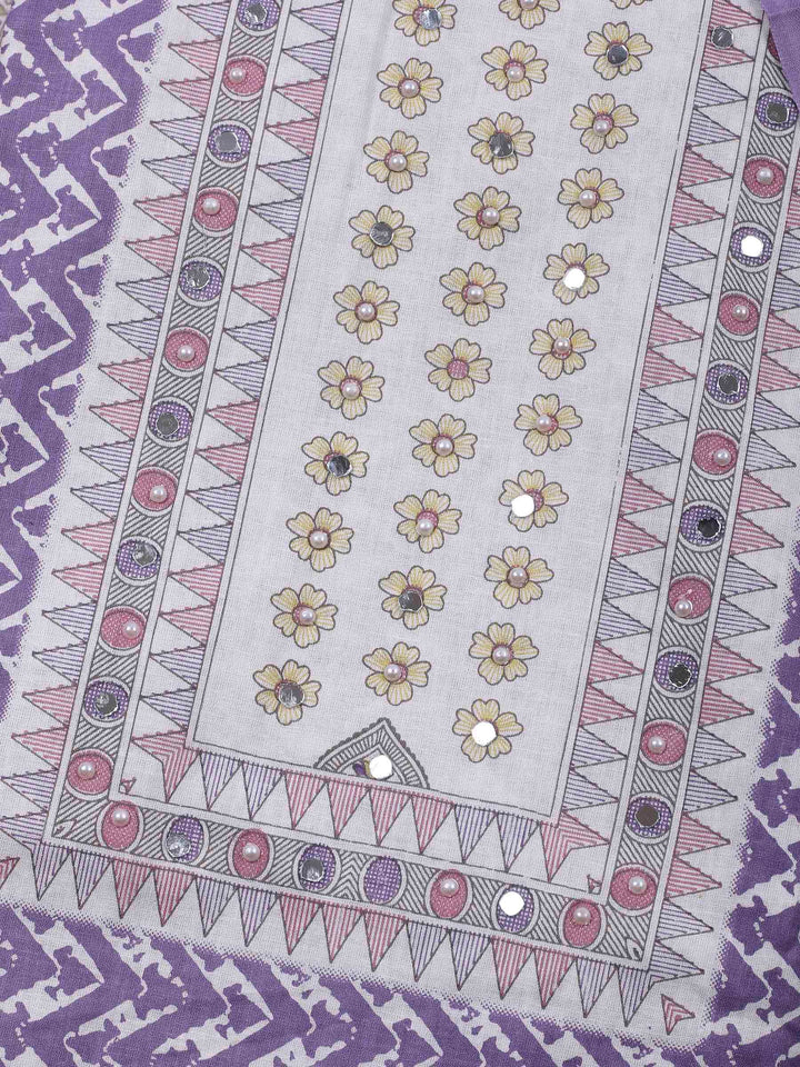 Purple Printed Cotton Blend Unstitched Dress Material