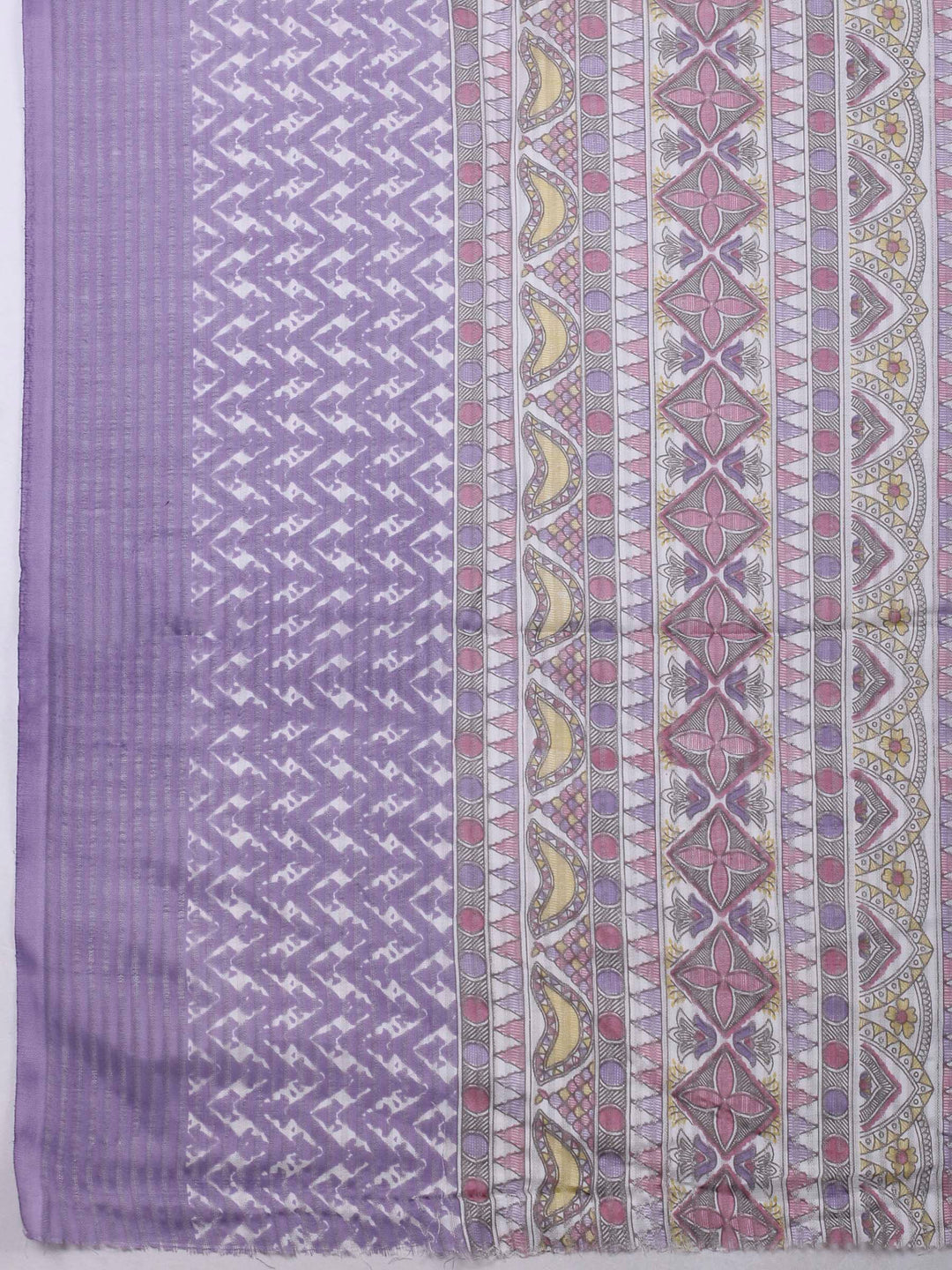 Purple Printed Cotton Blend Unstitched Dress Material