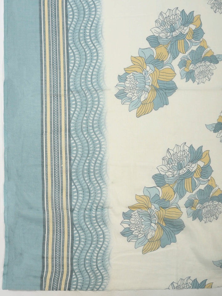 Grey Printed Cotton Blend Unstitched Dress Material