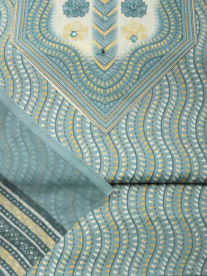 Grey Printed Cotton Blend Unstitched Dress Material