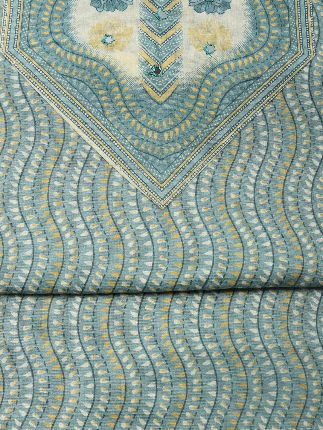 Grey Printed Cotton Blend Unstitched Dress Material