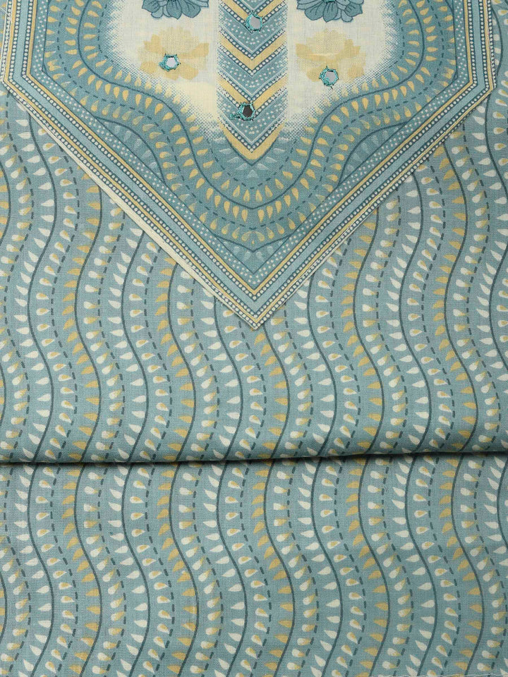 Grey Printed Cotton Blend Unstitched Dress Material