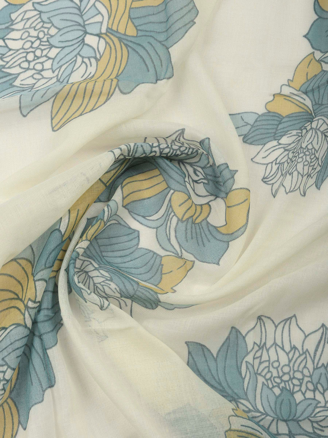Grey Printed Cotton Blend Unstitched Dress Material