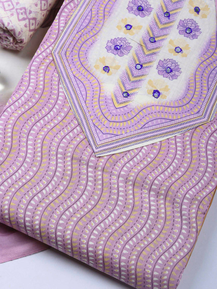 Mauve Printed Cotton Blend Unstitched Dress Material