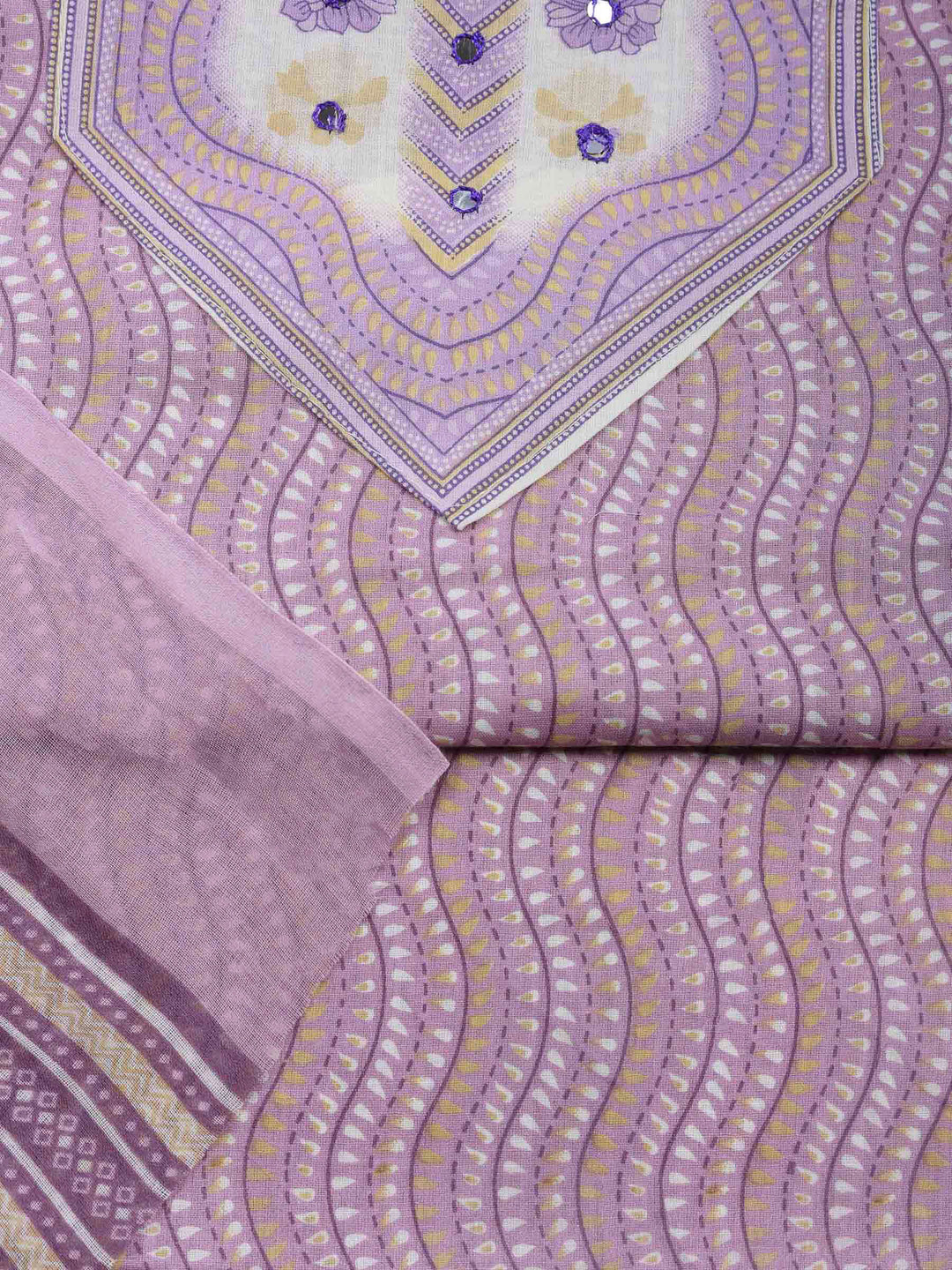 Mauve Printed Cotton Blend Unstitched Dress Material