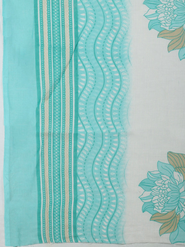 Sea Green Printed Cotton Blend Unstitched Dress Material