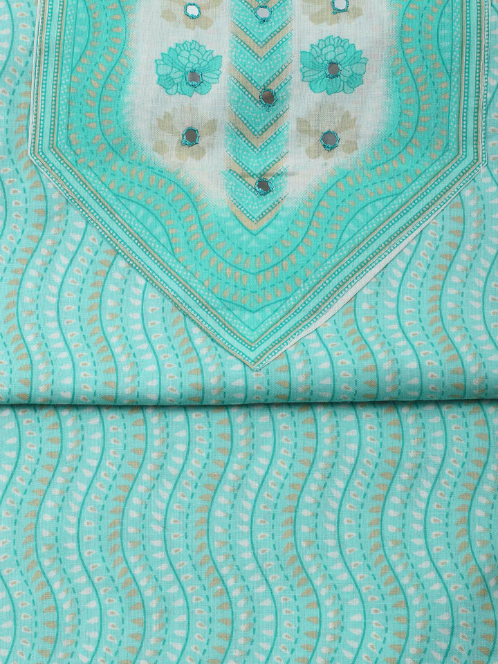 Sea Green Printed Cotton Blend Unstitched Dress Material