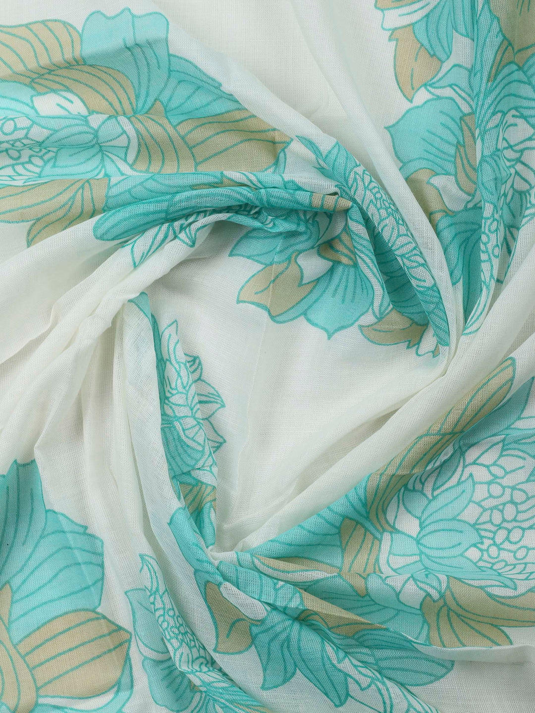 Sea Green Printed Cotton Blend Unstitched Dress Material