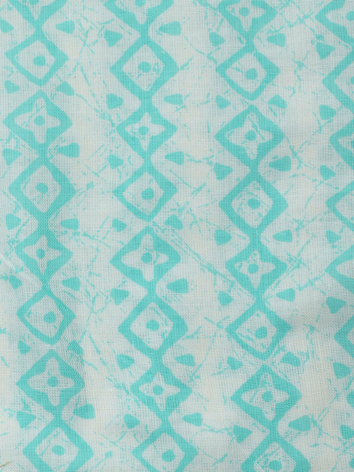 Sea Green Printed Cotton Blend Unstitched Dress Material