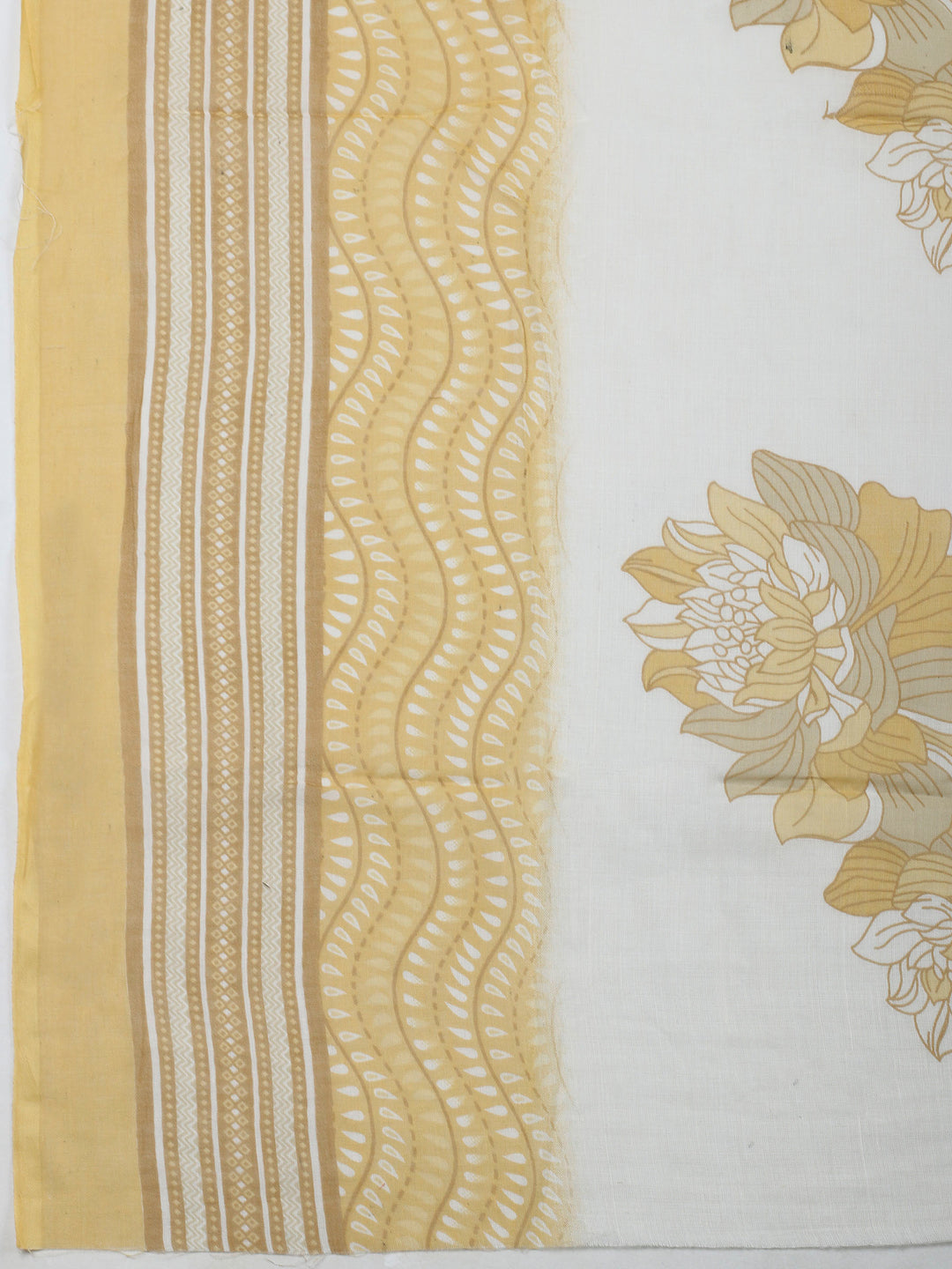 Yellow Printed Cotton Blend Unstitched Dress Material