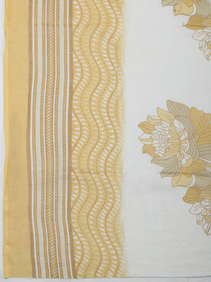 Yellow Printed Cotton Blend Unstitched Dress Material