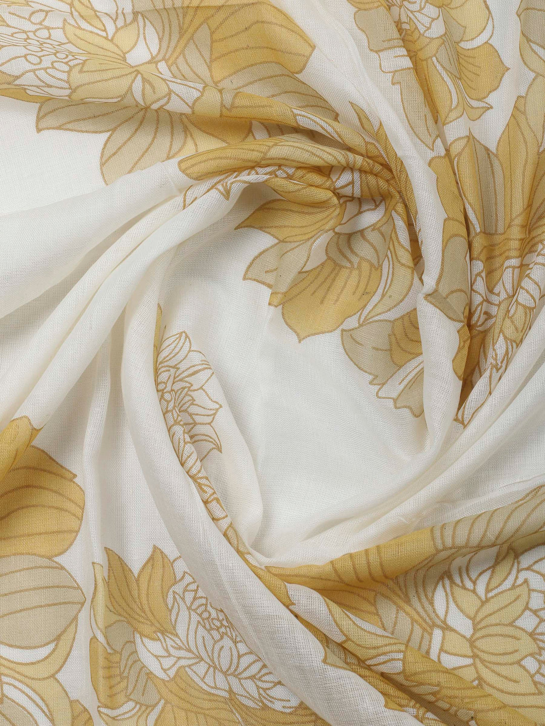 Yellow Printed Cotton Blend Unstitched Dress Material